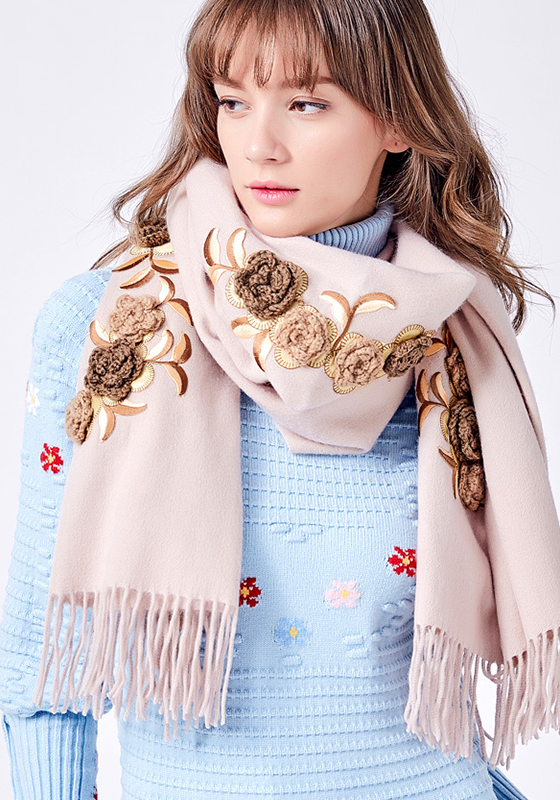 Embroidery Wool Scarf Embroidery Wool Scarf