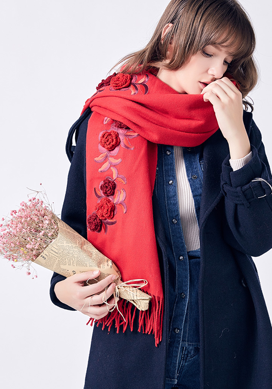 Embroidery Wool Scarf Embroidery Wool Scarf